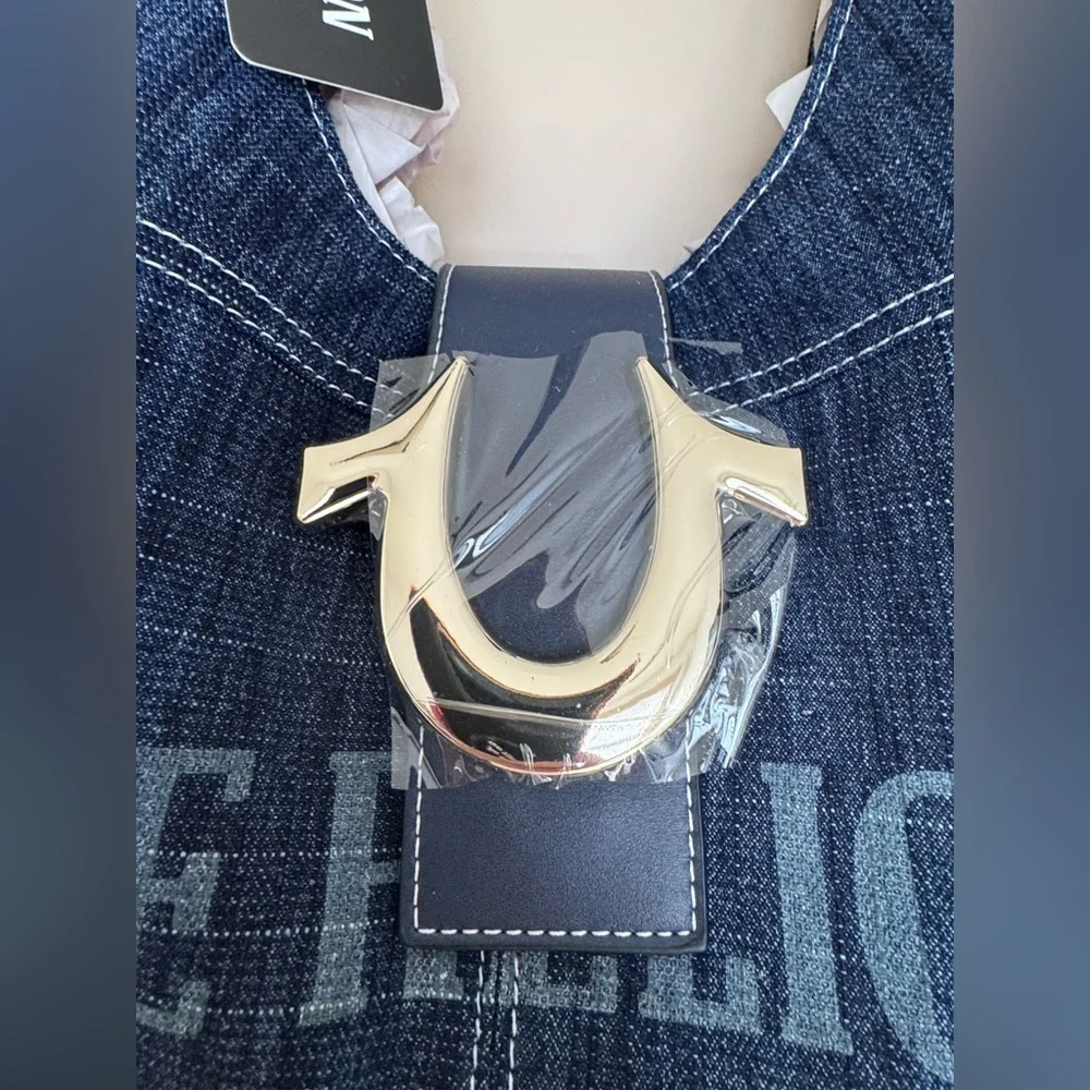 True Religion Indigo Denim Logo Hobo Bag with Silver Hardware